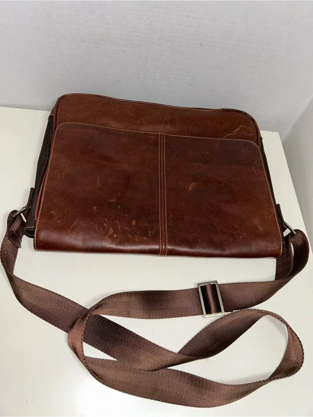 Boconi Brown Leather Laptop Crossbody Messenger Bag